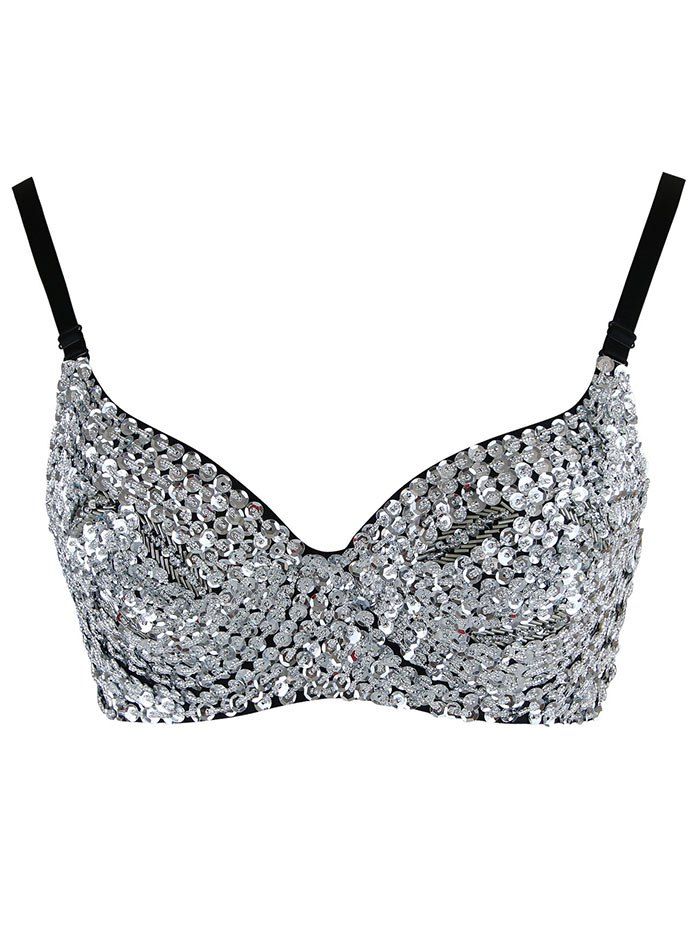 2018 Full Coverage Sequined Bra SILVER S In Bras Online Store. Best