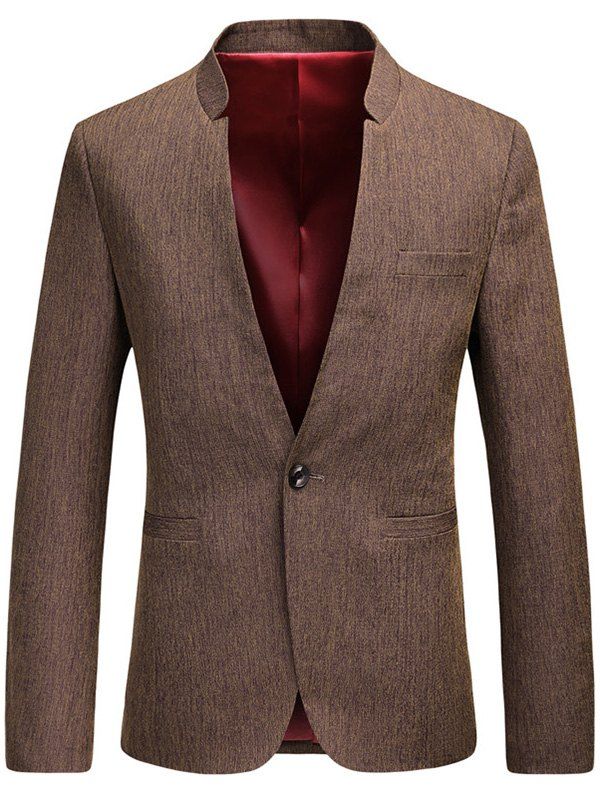 [41% OFF] 2021 Heathered One Button Mandarin Collar Blazer In BROWN ...