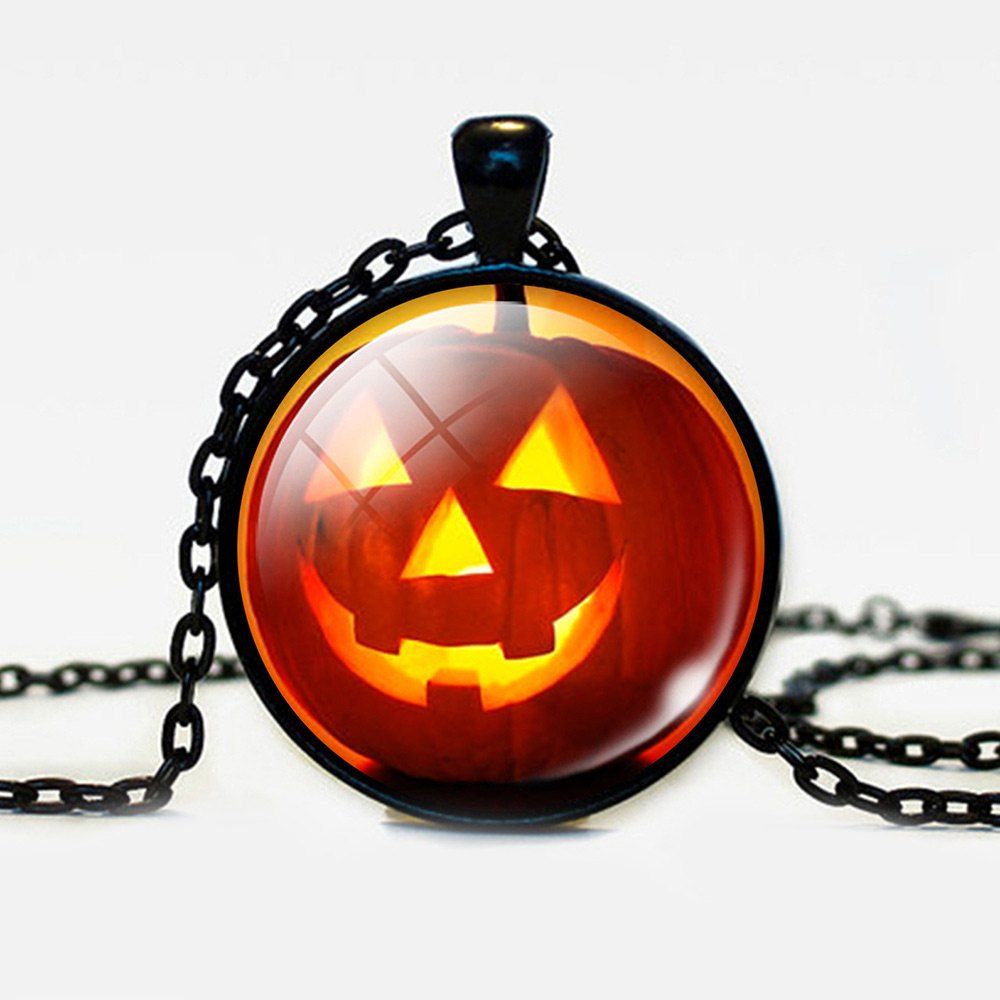 

Halloween Round Devil Pumpkin Pendant Necklace, Black