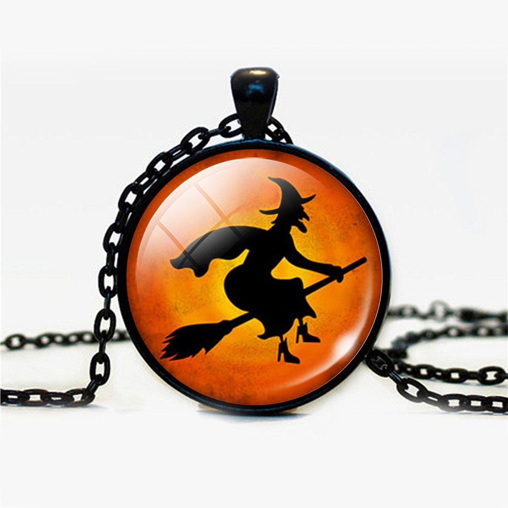 

Round Halloween Devil Sorceress Pendant Necklace, Black