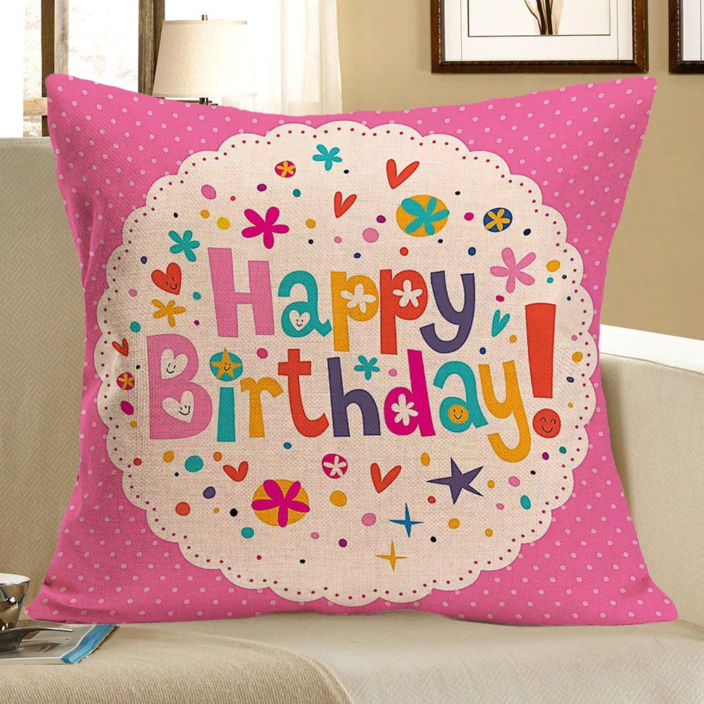 

Happy Birthday Printed Throw Pillow Case, Colorful