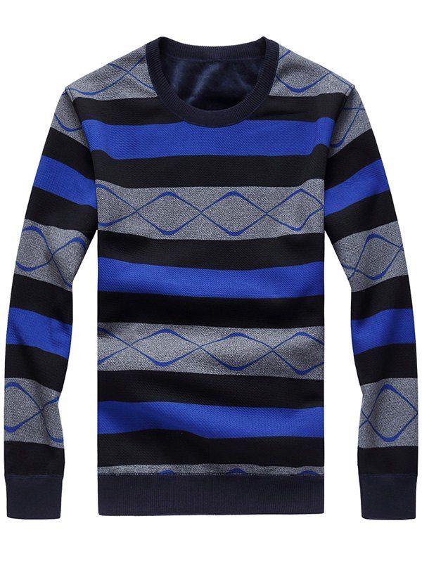 

Stripe Crew Neck Flocking Sweatshirt, Blue