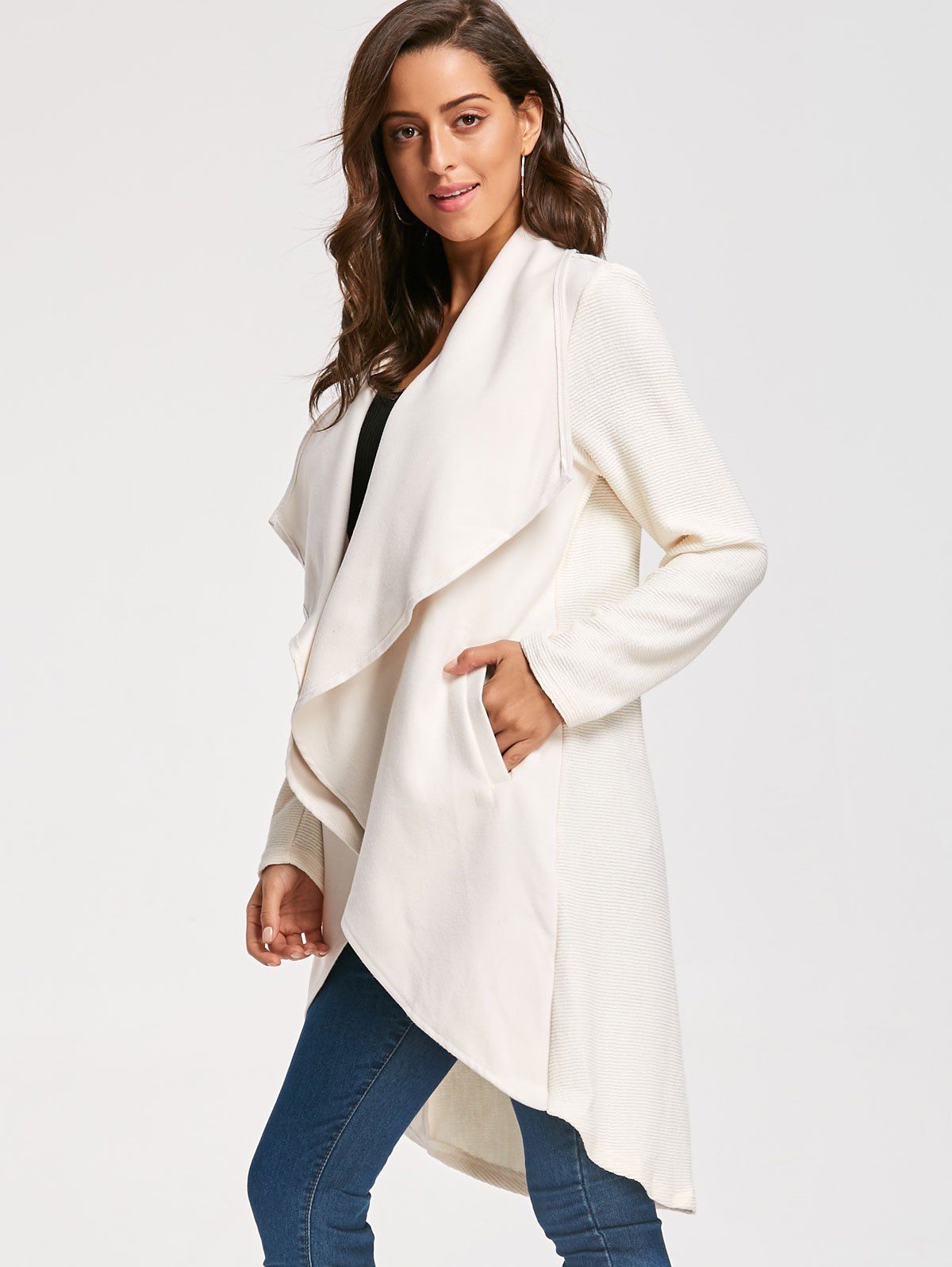 2018 High Low Drape Coat APRICOT M In Jackets & Coats Online Store. Best High Cut Dress For Sale