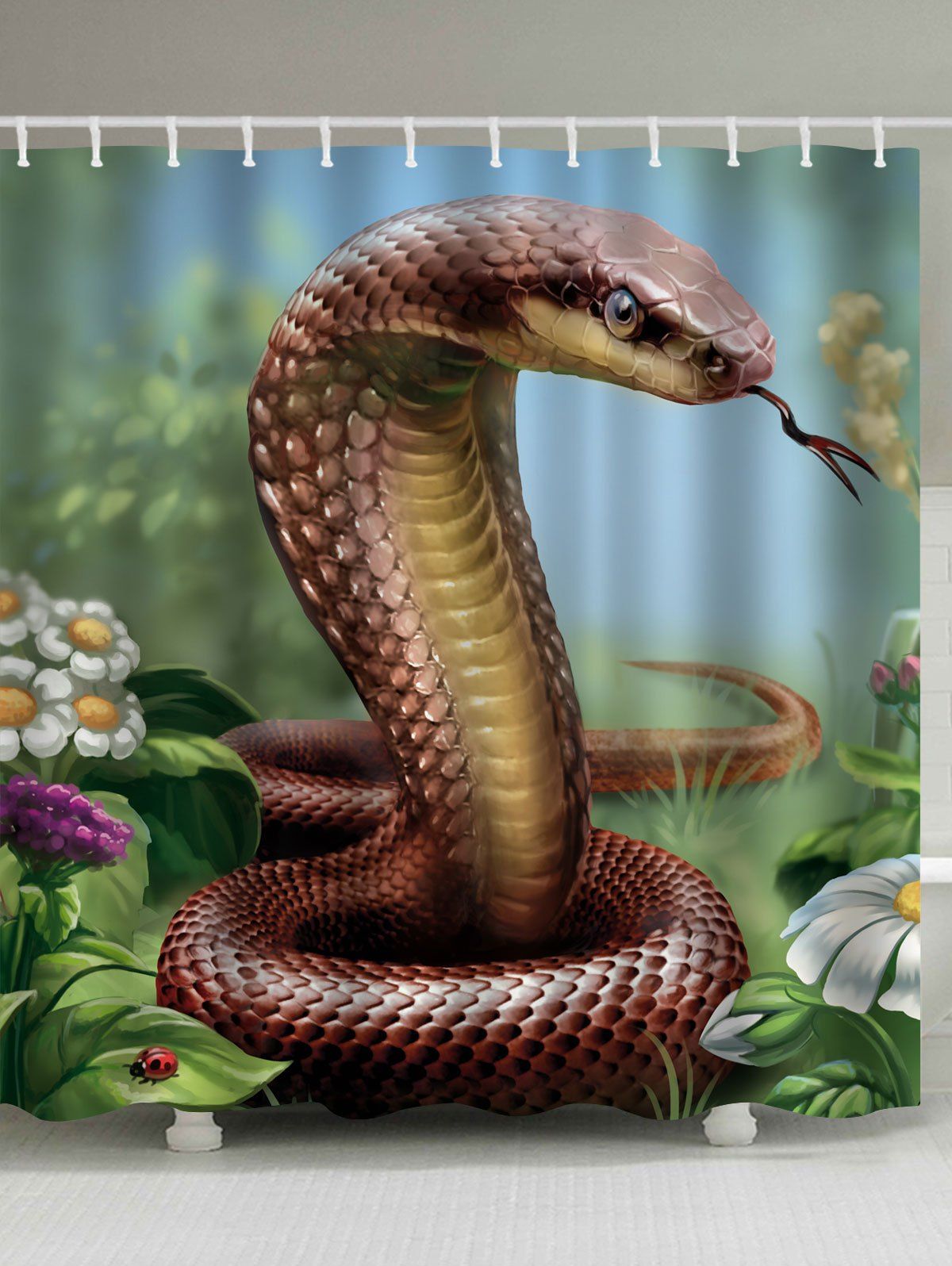 

Cobra Flower Print Waterproof Bathroom Shower Curtain, Colormix
