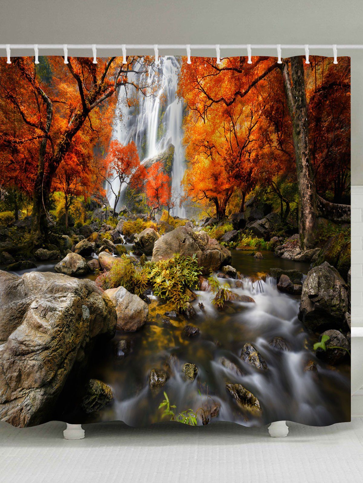 

Waterfall Maple Forest Print Waterproof Bathroom Shower Curtain, Colormix