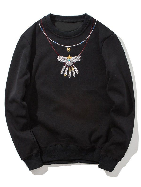 

Crew Neck Embroidered Flocking Sweatshirt, Black