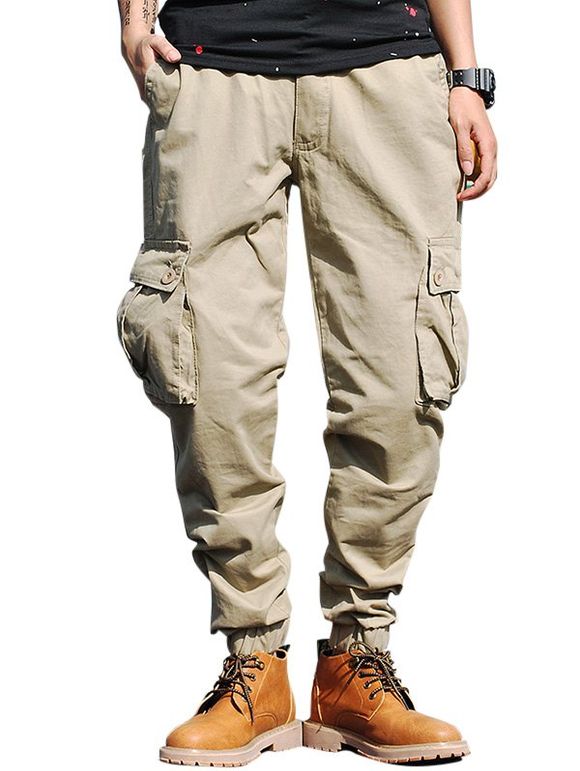 Pantalon Zipper Fly Cargo Jogger avec cordon de serrage - Kaki 40
