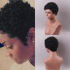 Perruque Cheveux Humain Afro Hirsute Courte à Frange Inclinée - Noir 22CM