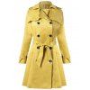 Tie Belt Double Breasted Trench Coat - YELLOW S