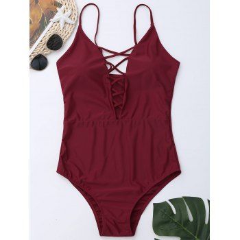 [17% OFF] 2023 Criss Cross One Piece Swimsuit In WINE RED | DressLily