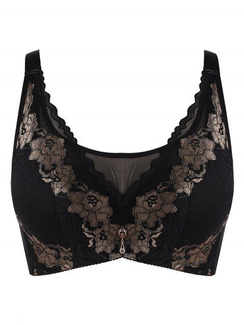 [41% OFF] 2019 Mesh Boobs Plus Size Floral Lace Underwire Bra In BLACK ...