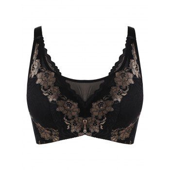 [41% OFF] 2023 Mesh Boobs Plus Size Floral Lace Underwire Bra In BLACK ...