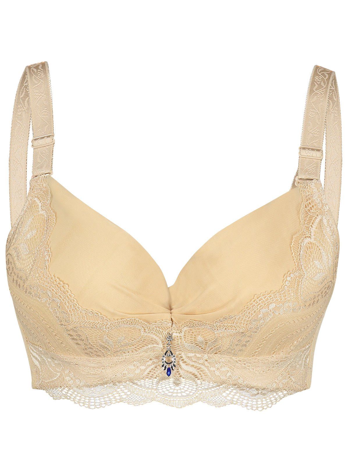 

Padded Underwire Lace Trim Plus Size Bra, Complexion