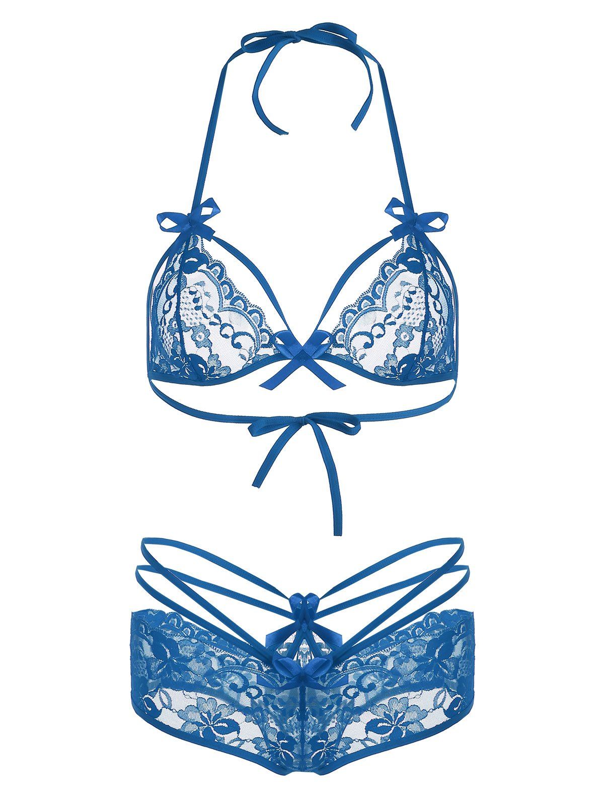 

Halter Lace Sheer Bralette Set, Blue