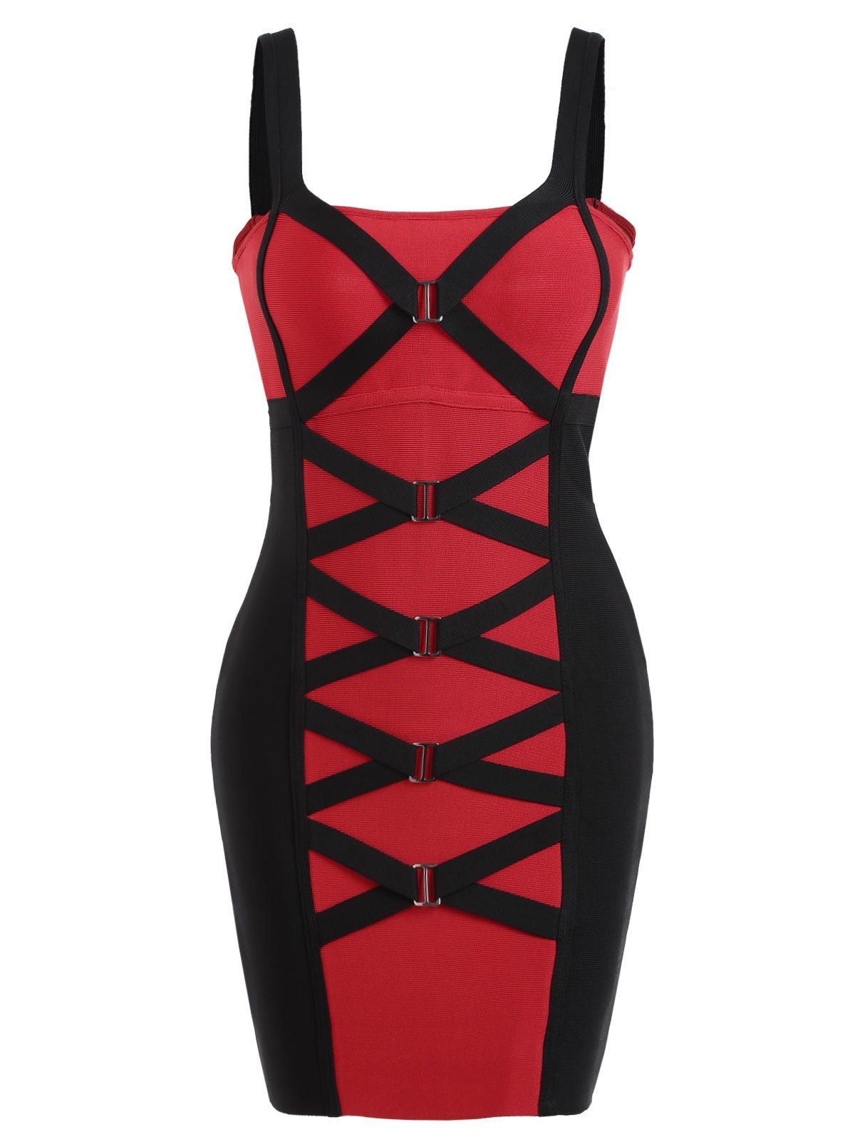 

Criss Cross Color Block Bandage Dress, Red