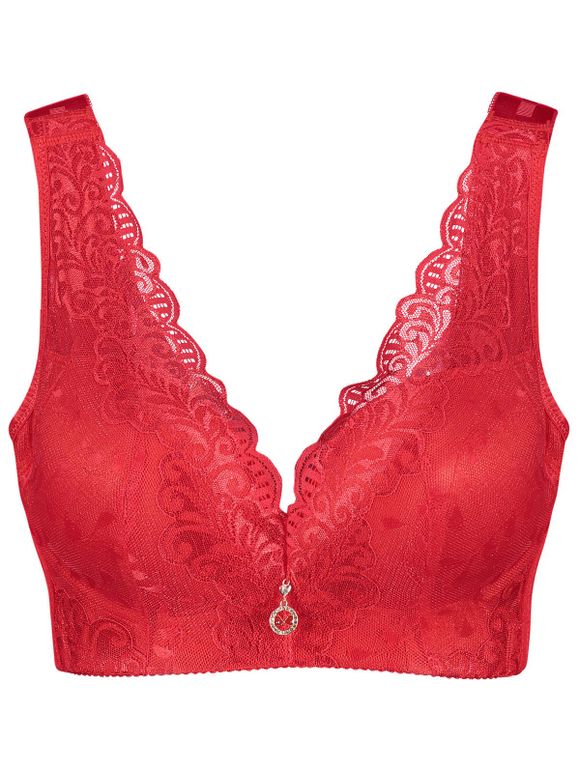 Brassière en Dentelle Rembourré Sans Fil Grande Taille - Rouge 4XL