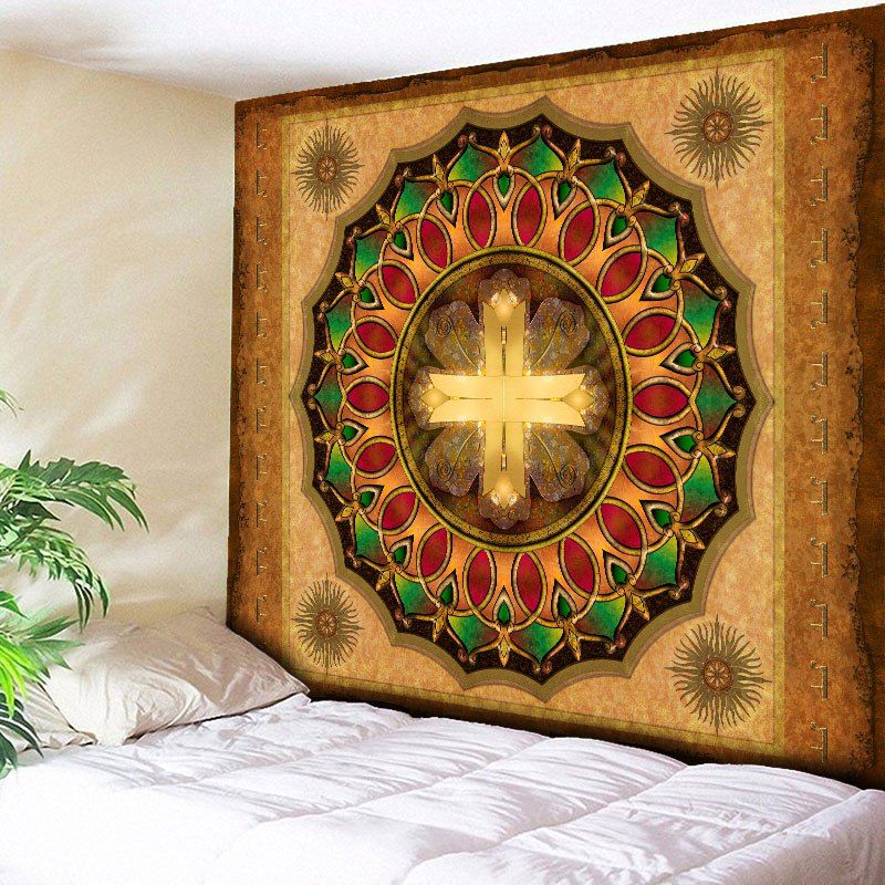 [17% OFF] 2021 Ethnic Cross Printed Wall Art Tapestry In LIGHT BROWN