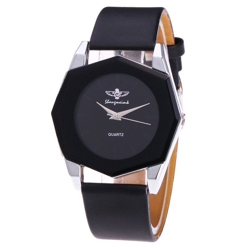 

Faux Leather Octagon Watch, Black