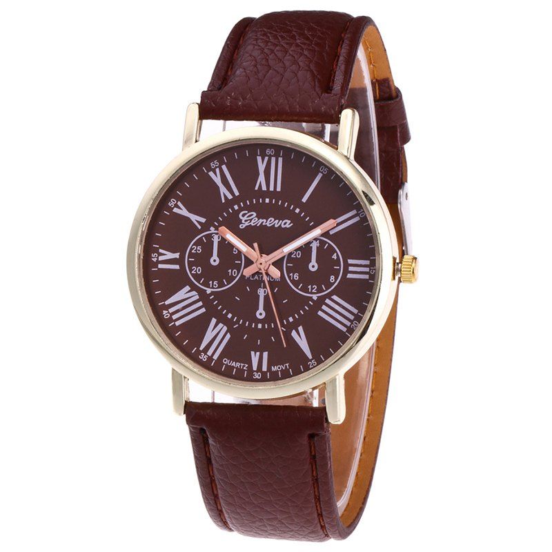 

Roman Numeral Round Watch, Brown