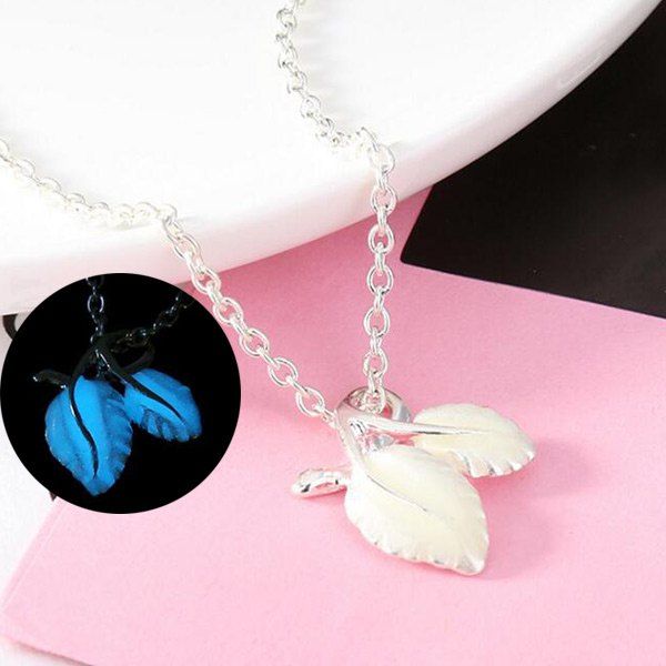 

Fluorescent Leaf Charm Necklace, Blue