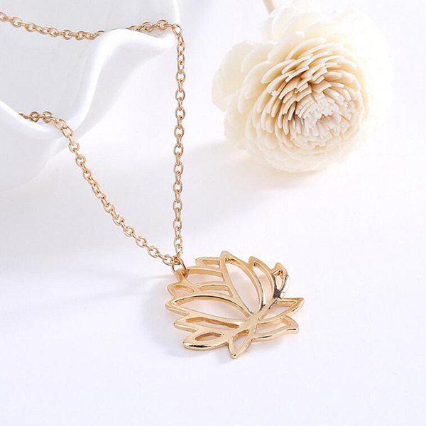 

Hollow Out Lotus Flower Carve Charm Necklace, Golden