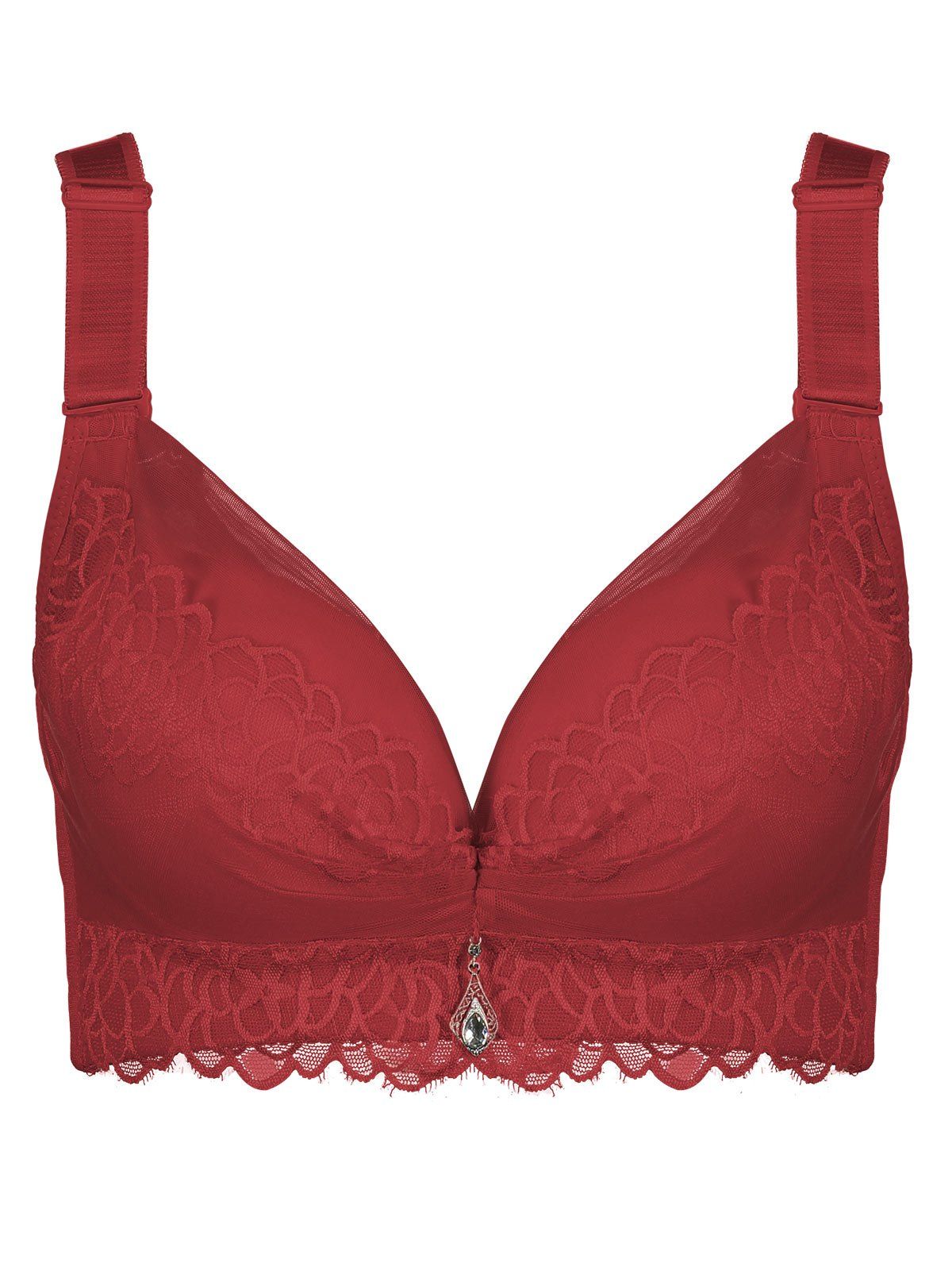 [41% OFF] 2020 Plus Size Padded Wirefree Lace Trim Bra In RED | DressLily