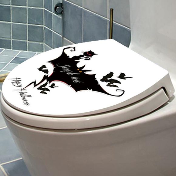 Autocollant de Toilette d'Halloween Chat Chauve-souris - Noir 