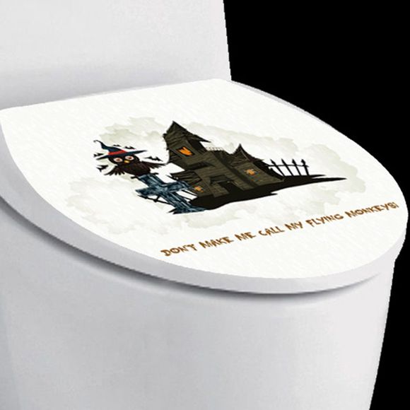 Sticker de toilette de chouette de château de Halloween - Noir 