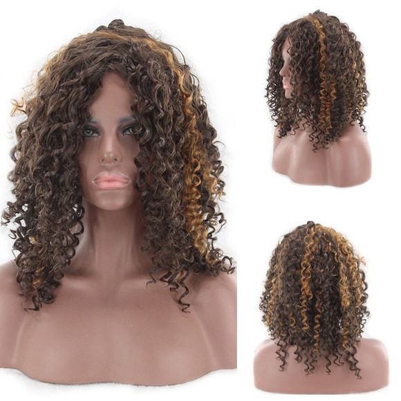 Medium Side Bang Fluffy Afro Curly Highlight Perruque synthétique - multicolore 