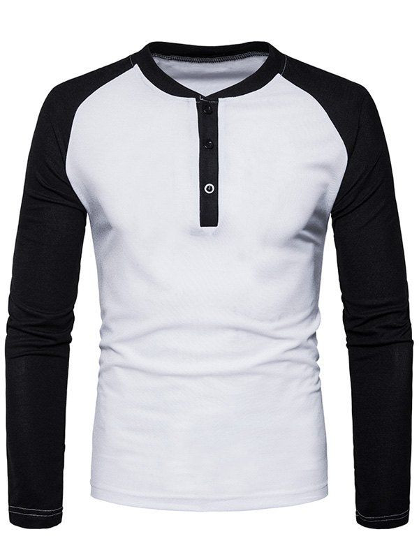 

Color Block Raglan Sleeve Henley T-Shirt, White