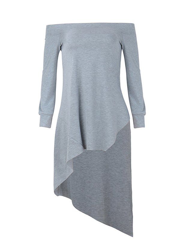 

Off The Shoulder Asymmetric T Shirt, Gray