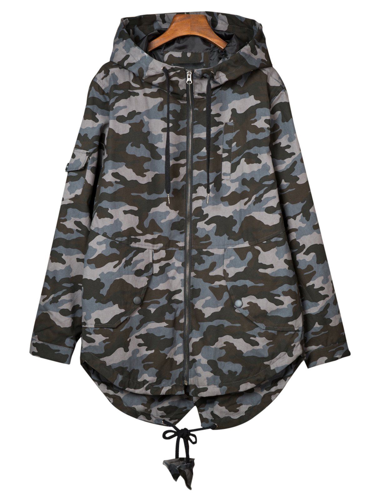 

Hooded Camouflage Pockets Lightweight Coat, Camouflage gray
