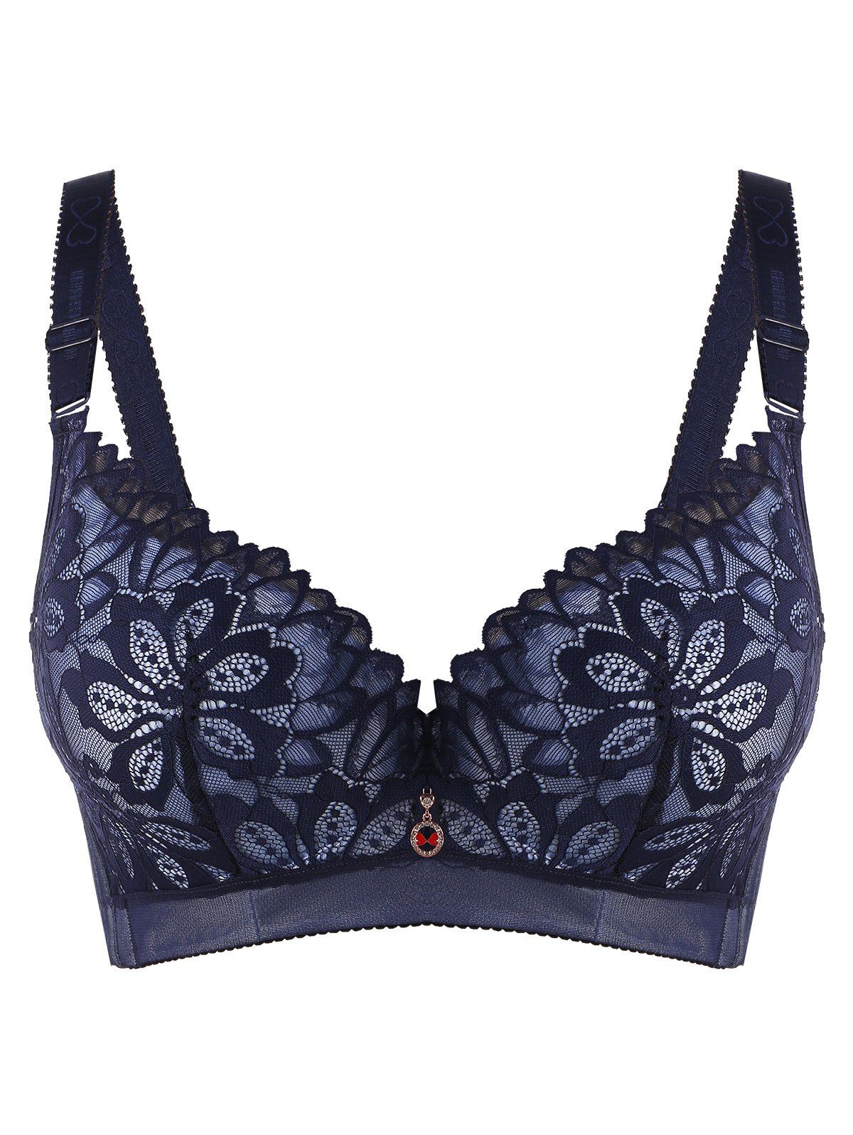 

Plus Size Lace Trim Bra, Blue
