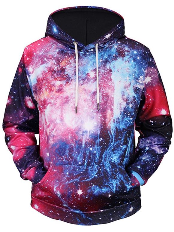 Sweatshirt à Capuche Imprimé Galaxie Colormix avec Poche Kangourou - multicolore XL