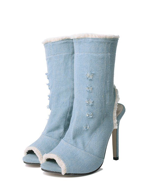 jean peep toe boots