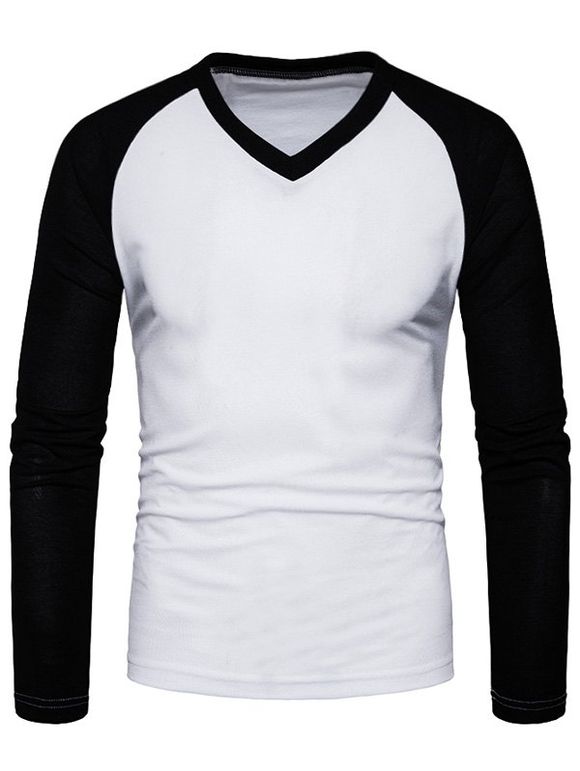 V Neck Raglan T-shirt à manches courtes - Blanc L