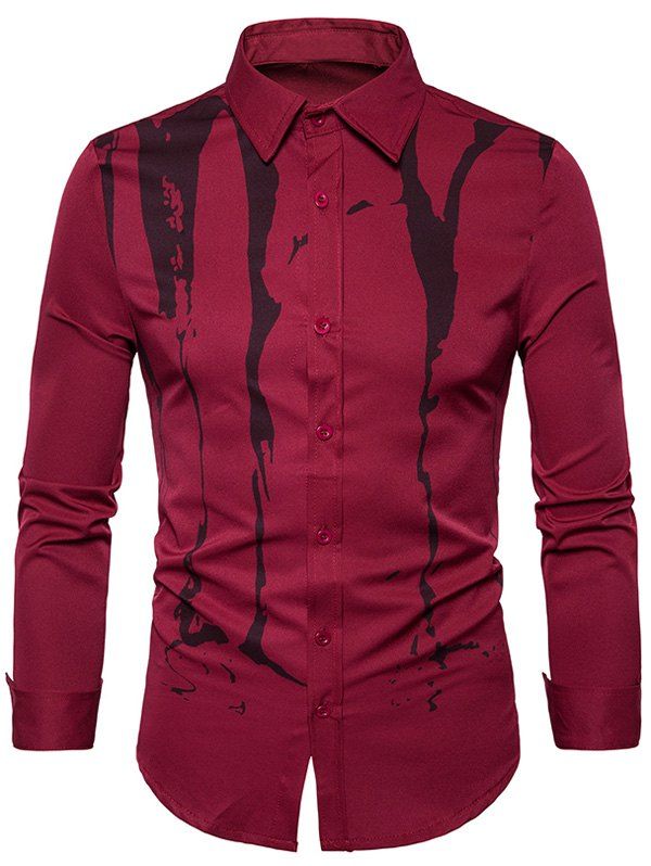 

Splatter Paint Printed Long Sleeve Shirt, Wine red