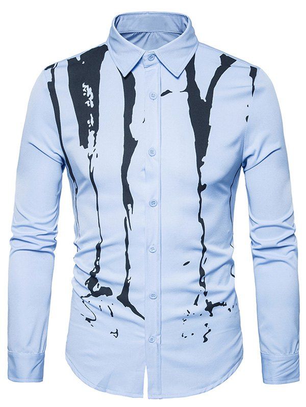 

Splatter Paint Printed Long Sleeve Shirt, Light blue