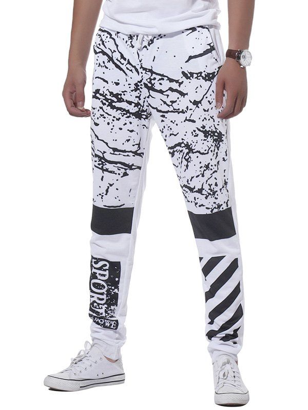 

Stripe Graphic Splatter Paint Print Jogger Pants, White