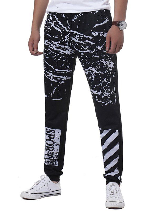 

Stripe Graphic Splatter Paint Print Jogger Pants, Black