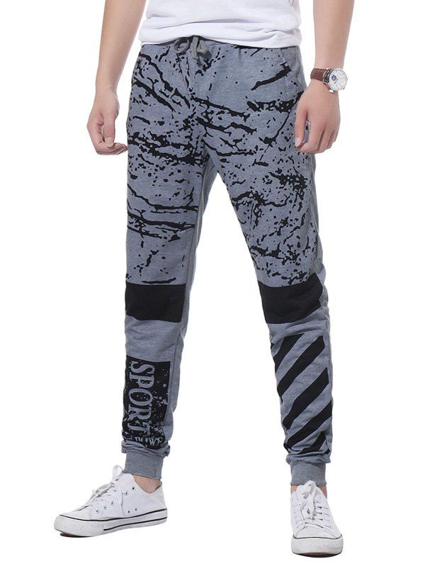

Stripe Graphic Splatter Paint Print Jogger Pants, Light gray