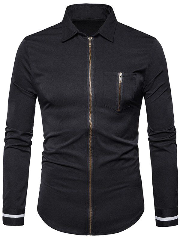 

Long Sleeve Pocket Zip Up Shirt, Black