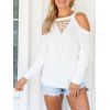 Criss Cross Cold Shoulder Sweater - WHITE XL