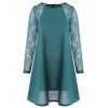 À manches longues en dentelle élégante Splicing Jewel Neck Robe A-ligne pour les femmes - Bleu Vert M