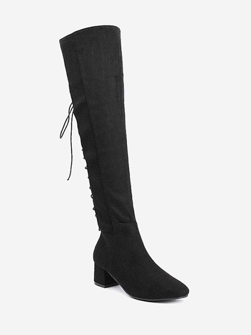 new look chunky heeled lace up boot in black