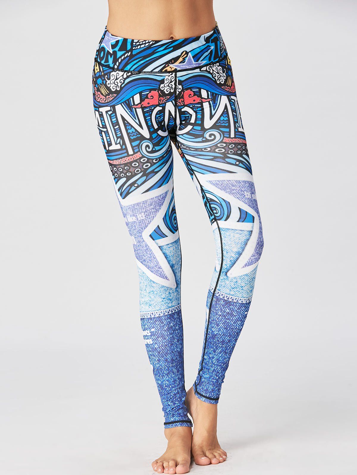 

Printed Fitted Sport Leggings, Blue