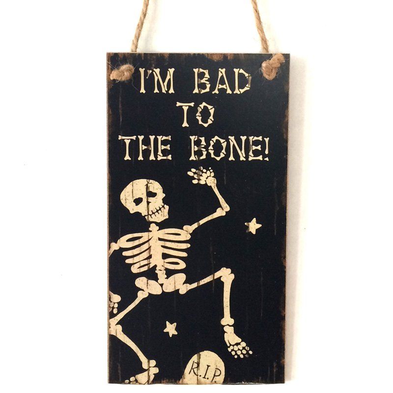 Halloween Skeleton Pattern Wooden Hanging Sign - BLACK 