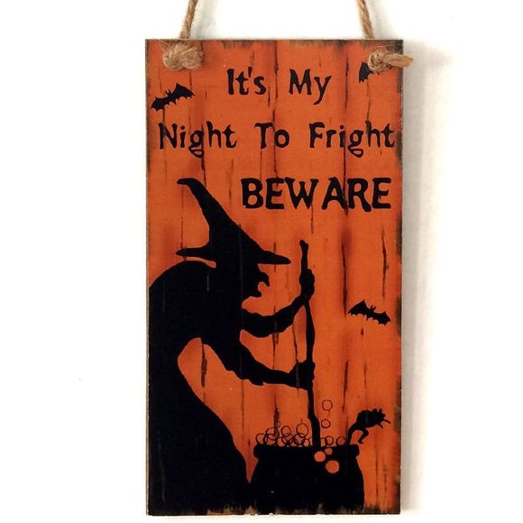 Plaque Suspendue Halloween à Motif Sorcière en Bois - Saumon 