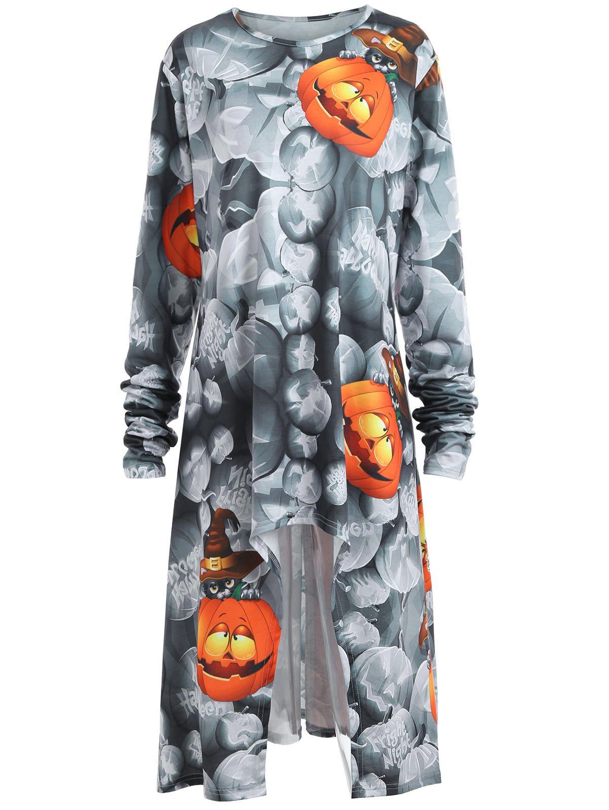 

Plus Size Halloween Pumpkin Longline Tee, Gray