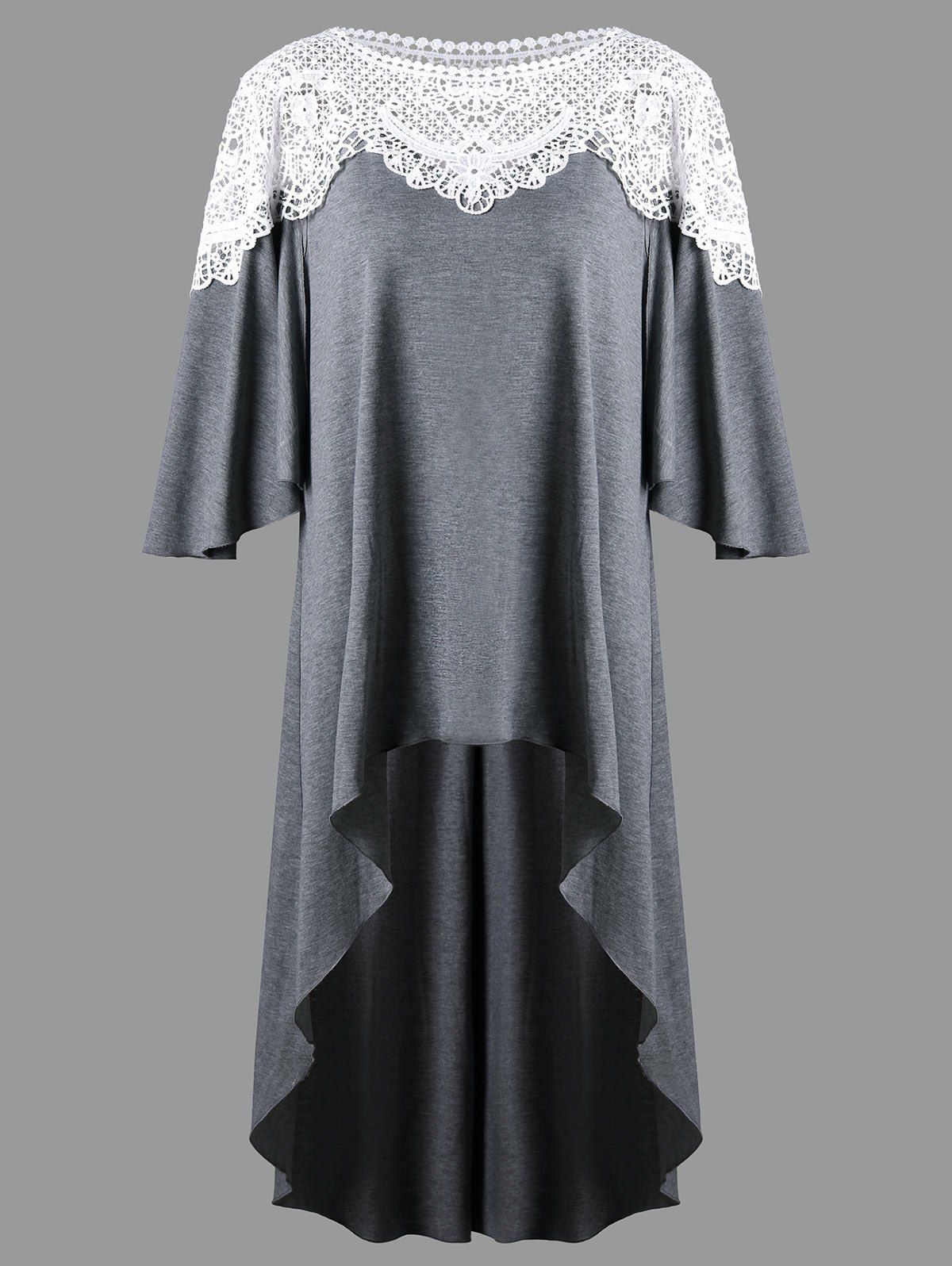 

Crochet Panel Plus Size High Low Top, Gray